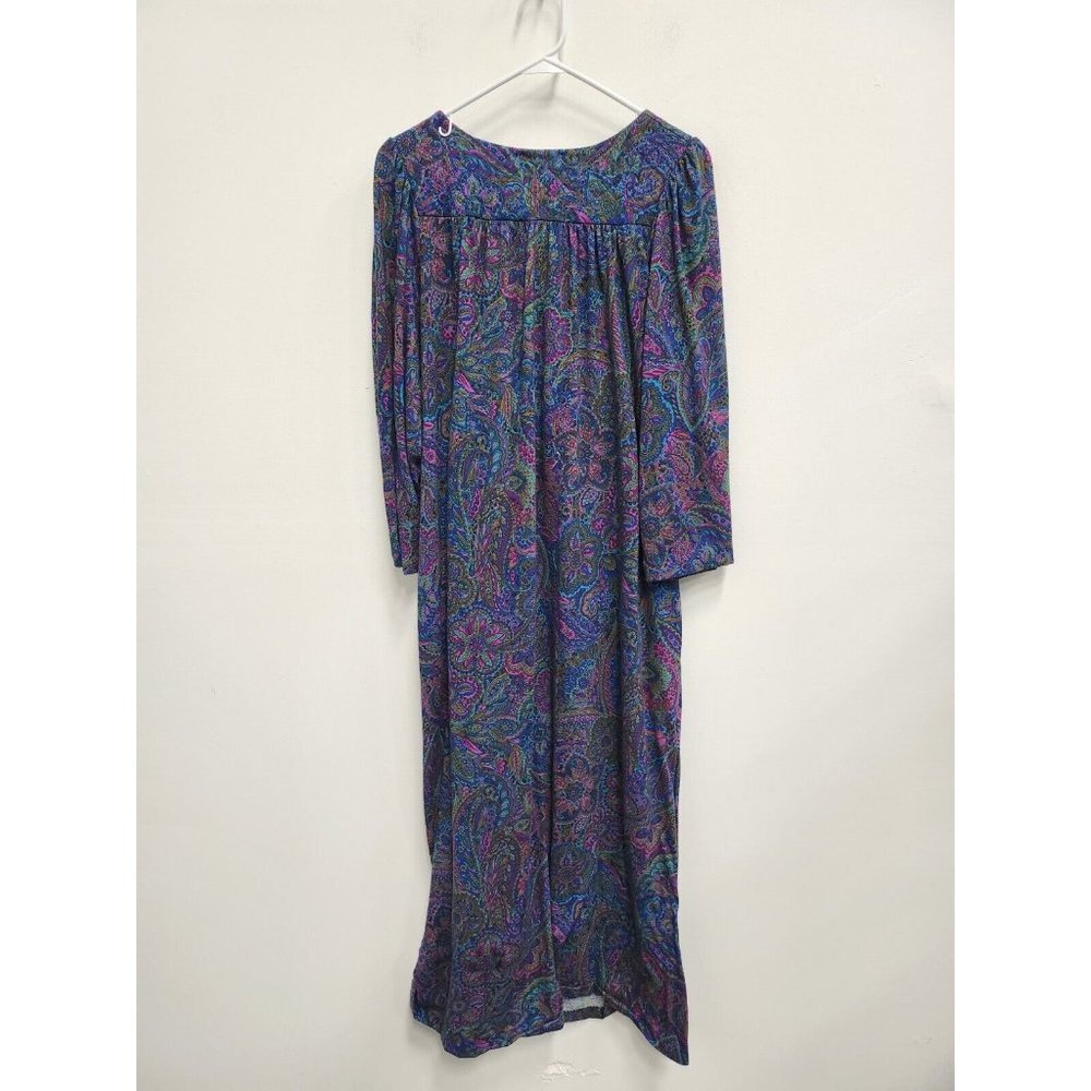 Vintage Miss Elaine Womens Nightgown Medium Blue Pink Paisley 1/2 Zip House Coat - Picture 6 of 7